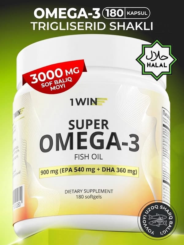 Омега 3 рыбий жир 1WIN 900 мг, Omega-3 ЭПК ДГК, капсулы для иммунитета и сердца